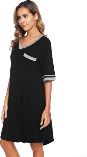 Vista 4 de Vlazom Women's Sleep Shirt Short Sleeve Night Shirts V Neck Nightdress Sleepwear S-XXL