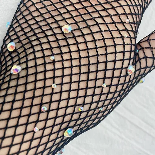 Vista 6 de Specell Womens Mesh Rhinestone Gloves Fishnet Sparkly Glitter Opera Highly Elastic Gloves Length 19" For Party Halloween Etc