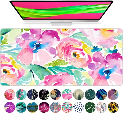 Vista 28 de French KOKO Alfombrilla de escritorio grande para mouse de 15 x 30 pulgadas, protector de escritorio floral extendido para teclado y mouse Llámame
