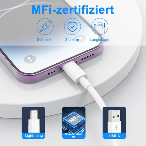 Vista 2 de iPhone Charging Cable 2 Pack 1 M + 2 M USB to Lightning Cable MFi Certified for Apple Fast Charging Cable, for iPhone