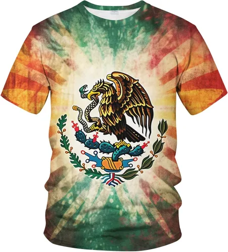 Vista 2 de Srcnhim Camiseta de manga corta con diseño de bandera mexicana mágica para hombre