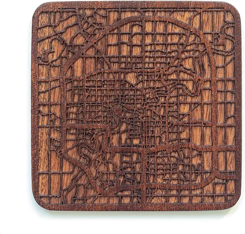 Vista 125 de Posavasos Amsterdam Map by O3 Design Studio, 1 pieza, posavasos de madera Sapele con mapa de la ciudad, hecho a mano, varias ciudades opcionales