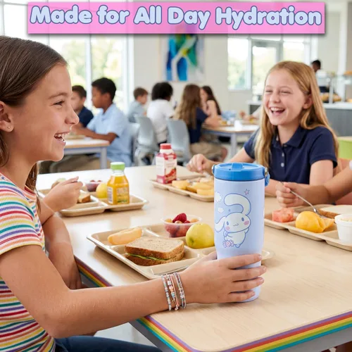 Vista 3 de Get Trend Hello Kitty Cinnamoroll - Vaso de 30 onzas con asa y popote, botella de agua aislada de acero inoxidable para niños, sin bisfenol A, a
