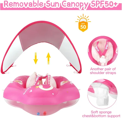 Vista 2 de WYRIAZA Flotador de piscina para bebé con toldo, flotador de bebé para natación en la piscina, flotadores de piscina infantil con protección solar