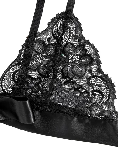 Vista 8 de SweatyRocks Conjunto de lencería de malla con encaje floral y ribete festoneado para mujer