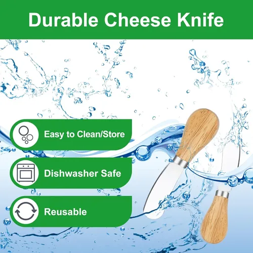 Vista 4 de 10 cuchillos esparcidores de queso, mini esparcidor de mantequilla con mango de madera, juego de cuchillos de queso de acero inoxidable para tabla