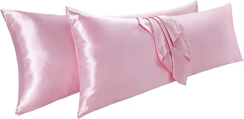 Vista 11 de Vonty 2 fundas de almohada de satén estándar – Fundas de almohada de 20 x 26 pulgadas, fundas de almohada negras para proteger la piel y el cabello