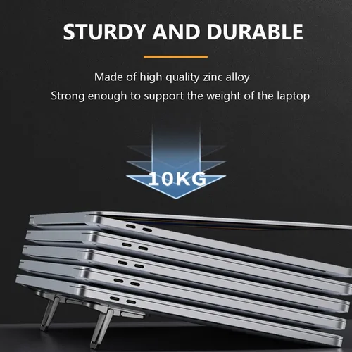 Vista 4 de 2 piezas de soporte para laptop plegable mini de aleación de zinc, elevador portátil para teclado de computadora con 2 ángulos ajustables, soporte