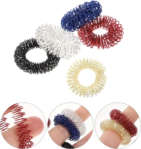 Vista 4 de 5pcs Spiky Sensory Finger Massager Roller Silent Toy para masaje de dedos (oro, plata, negro, azul, rojo)