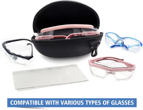 Vista 6 de UKNOW Gafas de seguridad sobre lentes, lente envolvente transparente antivaho ANSI Z87.1; estuche portátil para gafas de seguridad con clip