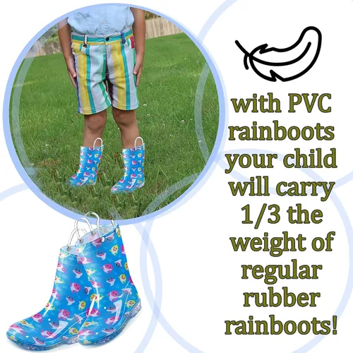Vista 6 de Nickelodeon Baby Shark - Botas de lluvia impermeables de PVC con asas fáciles de poner