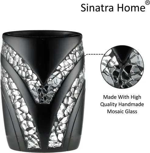 Vista 4 de Zahari Home Sinatra - Vaso de baño para cepillos de dientes y pasta de dientes, organizador de brochas de maquillaje, color negro