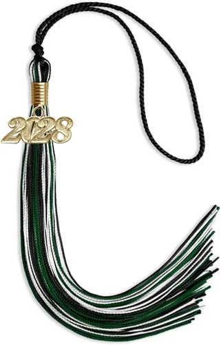Vista 48 de Endea Graduation Borla mixta de triple color con gota de fecha dorada (negro/dorado/blanco, 2021)
