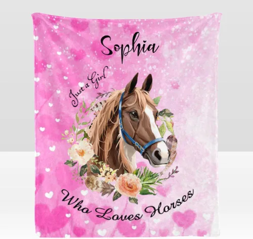 Vista 14 de Manta personalizada con texto en inglés «Just a Girl Loves Hors», manta de forro polar suave con nombre para regalos, sofá cama (50 x 60 pulgadas)