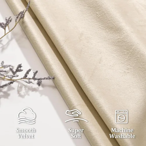Vista 5 de JIUZHEN Cortinas de terciopelo beige de 63 pulgadas de ancho x 63 pulgadas de largo, cortinas de terciopelo retro suaves con bolsillo para barra