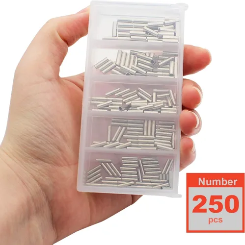 Vista 6 de Copper Crimp Sleeves Kit Single Barrel Fishing Leader Wire Corrosion Resist 250/500PCS Copper Crimp Sleeves Kit, 5 Sizes Single Tube Sleeves for