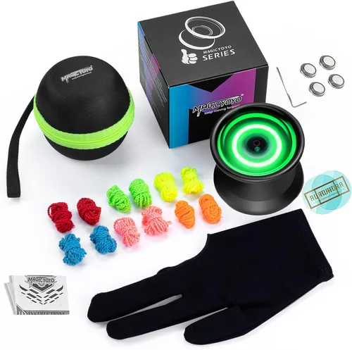 Vista 6 de Yoyo iluminado con batería extra, MAGICYOYO Y02 Aurora Yoyo profesional que no responde con guante Yoyo, bolsa Yoyo, 12 cuerdas Yoyo, luz verde