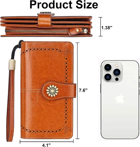 Vista 6 de Lavemi - Cartera de piel con bloqueo RFID para mujer, de gran capacidad, para llevarla a la muñeca