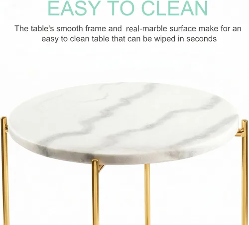 Vista 14 de Mesa auxiliar de mármol real, no requiere montaje, mesa auxiliar redonda para sala de estar, mesita de noche moderna de 15 pulgadas con patas