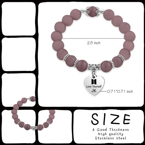 Vista 3 de LACAKU - Pulsera para niño Kpop BTS Bangtan dijes con textos en inglés amarte a ti mismo ARMY regalo de joyería para niños acero inoxidable JK-SJL