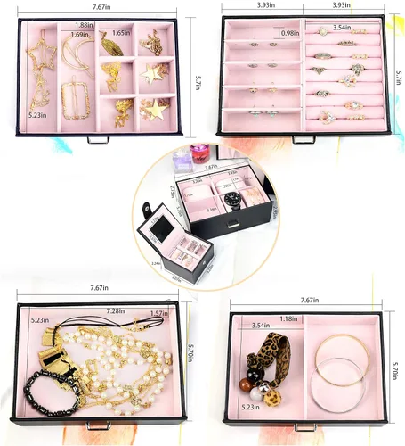 Vista 3 de TORIBIO Enorme joyero de 6 niveles con 5 cajones los mejores regalos organizador de joyas estuche de joyería de cuero sintético de gran capacidad