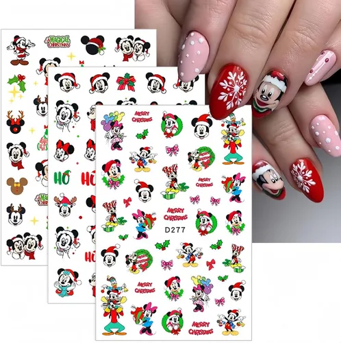 Vista 6 de 12 hojas de calcomanías navideñas para uñas para arte de uñas, lindas calcomanías para uñas de lindos dibujos animados de copos de nieve, diseño
