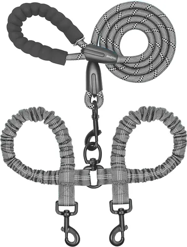 Vista 23 de iYoShop Correa doble para perro, giratoria de 360°, correa para caminar sin enredos con elástico absorbente de golpes para dos perros