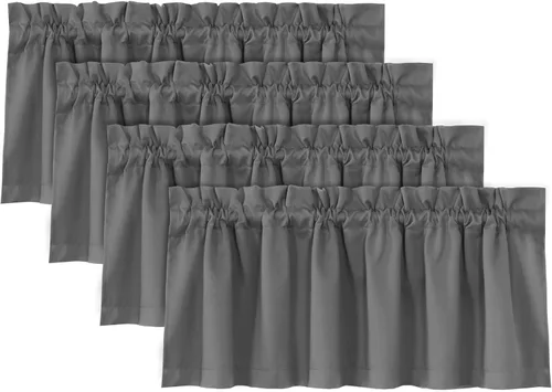 Vista 23 de H.VERSAILTEX Cenefas de cortina 100% opacas para ventanas, 2 paneles con aislamiento térmico, bolsillo para barra, pequeña cenefa corta para cocina