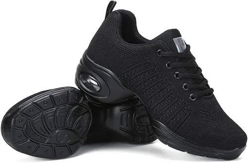 Vista 3 de KAEAEILSS Zapatos deportivos de jazz para mujer, con cordones, transpirables, con suela dividida, para deportes, caminar, bailar, suela gruesa