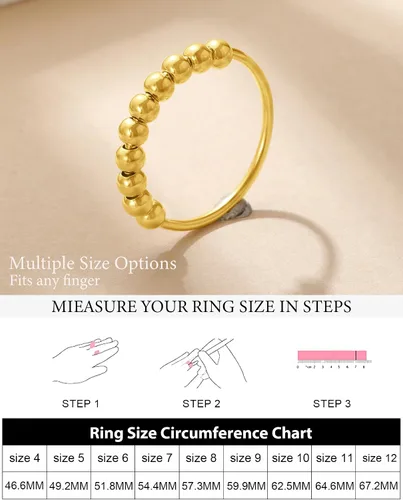 Vista 2 de LOVECOM 925 Sterling Silver Anxiety Fidget with Beads Rings for Women Oro