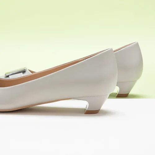 Vista 3 de C.Paravano Zapatos de tacón grueso con punta cerrada para mujer Tacones bajos de cuero Tacones bajos de punta cuadrada Zapatos de tacón de vestir