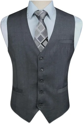 Vista 20 de HISDERN Vest 101 - Chaleco de traje ajustado para hombre con 3 bolsillos para negocios, formal, boda, baile de graduación y esmoquin casual a1-Negro