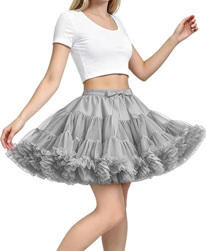 Vista 19 de Falda de Enagua de Gasa con Cintura Elástica para Mujer, Falda de Tul Tutú Esponjosa de Princesa para Ballet y Danza, Enaguas Falda Interior Negro1