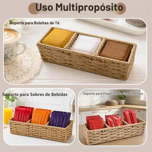 Vista 4 de 3-Compartment Braided Tea Bag Organizer For Countertop Or Drawer