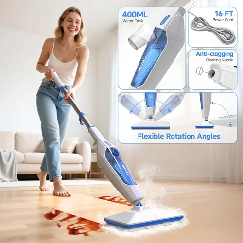 Vista 10 de SENMO Trapeador de vapor, limpiador de vapor desmontable 14 en 1 para el hogar y el piso, 1300 W, 228 °F, vaporizador multiusos de limpieza profunda