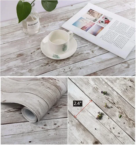 Vista 2 de Papel de contacto de madera, papel tapiz de madera, pega y despega, rolla de papel autoadhesivo extraíble, aspecto de grano de madera rústico
