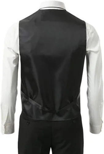 Vista 2 de Chaleco de 3 piezas + corbata + Hankie traje formal de moda para hombre, chaleco de esmoquin delgado