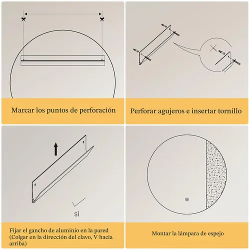 Vista 8 de ONEWISH Aplique de pared LED, lámpara de pared con espejo regulable, luces de pared redondas de 16.93 pulgadas para dormitorio con función