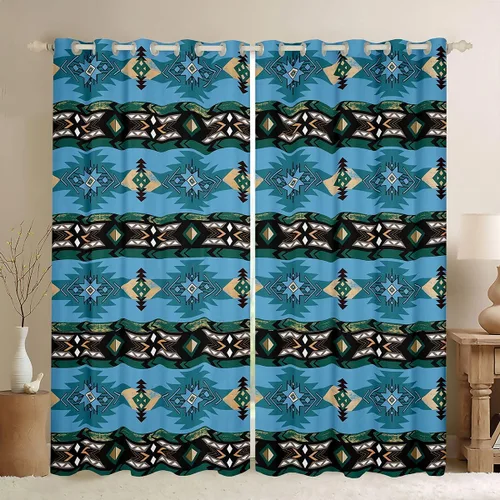 Vista 48 de Cortinas opacas de estilo bohemio occidental de 76 x 45 pulgadas, cortinas y cortinas de atrapasueños de vaca, cortinas del suroeste, cortinas
