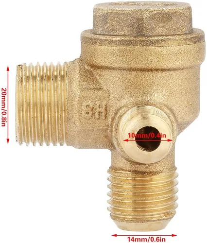 Vista 2 de Válvula de control del interruptor de presión del compresor de aire Latón Rosca macho de 90 grados 3 puertos Válvula de retención Tubo Conector