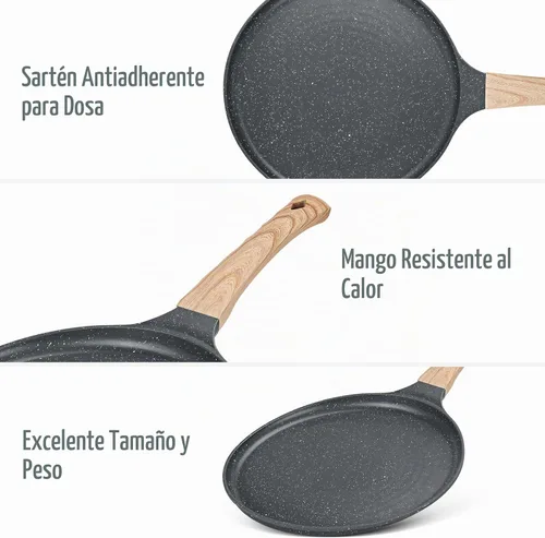 Vista 3 de SouxMux - Sartén para crepas de 8 pulgadas con esparcidor, cerámica antiadherente, lista para inducción Negro