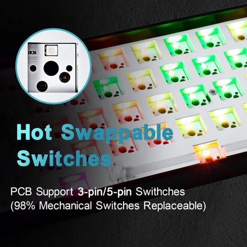 Vista 4 de GK61 RGB - Kit de bricolaje personalizado de intercambio en caliente para 60 teclado placa de montaje en PCB carcasa de metal