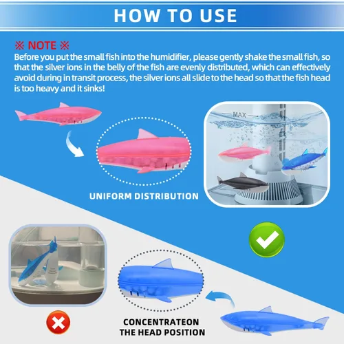 Vista 2 de Humidificador limpiador de peces, 6 unidades, humidificadores de peces, limpiador de tanques de peces, cálido y fresco, la mayoría de los Azul