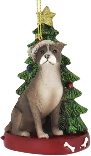 Vista 2 de Pitbull americano sentado por Navidad ornamento mascota perro animal decoración C7954PB