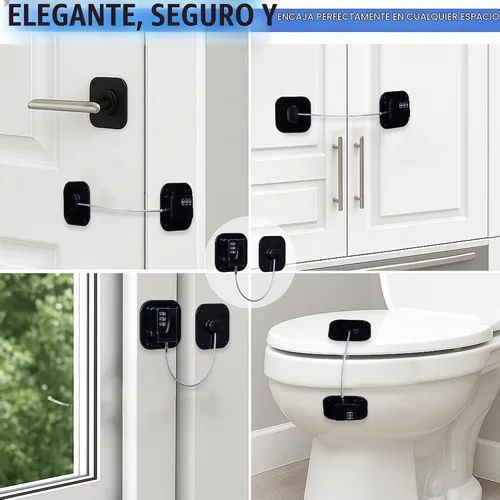 Vista 6 de Paquete de 2 combinaciones de cerraduras para refrigerador, cerradura de nevera resistente, código de 3 dígitos, no necesita llaves, cable de acero