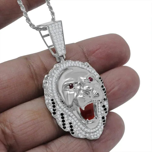 Vista 2 de Juego de cadena con dije de cabeza de león y diamantes de imitación de plata de ley real multicolor Plata esterlina circonita