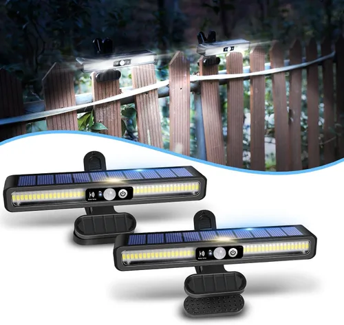 Vista 17 de Luces solares de movimiento con clip para exteriores, impermeables, paquete de 2 luces con sensor de movimiento para exteriores con 36 LED, 3000 K