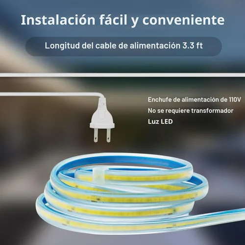 Vista 4 de Tira de luz LED 3000K AC 110V 1M Iluminación impermeable 110 voltios Tira de luz LED COB enchufable 1 metro Blanco cálido para iluminación