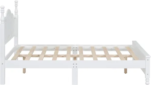 Vista 6 de SOFTSEA Marco de cama de tamaño matrimonial con cabecero alto y estribo, plataforma de madera