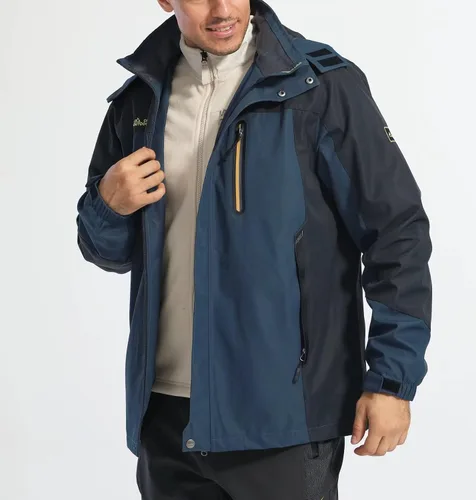 Vista 2 de MAGCOMSEN Mens Hooded Windproof Water Resistant Rain Jacket Windbreaker 5 Pockets for HikingFishingRuning